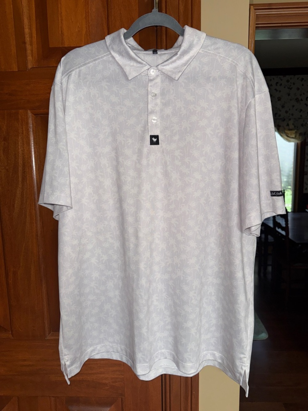 Bad Birdie Light Purple/White Palm-Print Short Sleeve Polo